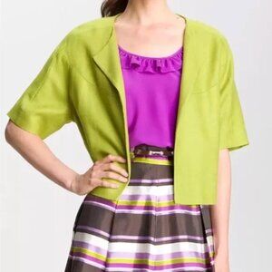 Kate Spade Micah Blazer Jacket Open Short Sleeve Cropped Lime Green Oversized 10